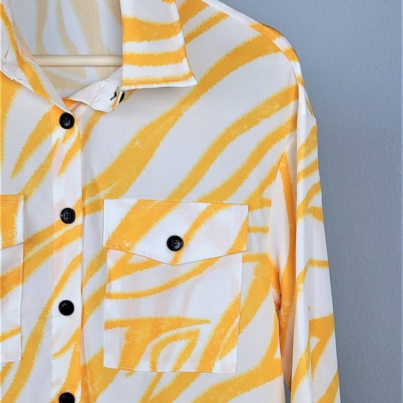 Yellow Zebra Stripe Long Sleeve Blouse - Picture 3 of 4